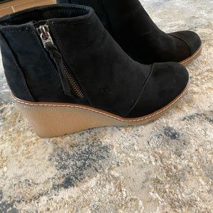 Toms ladies black suede wedge bootie. Size 7. Worn one time. Like New.